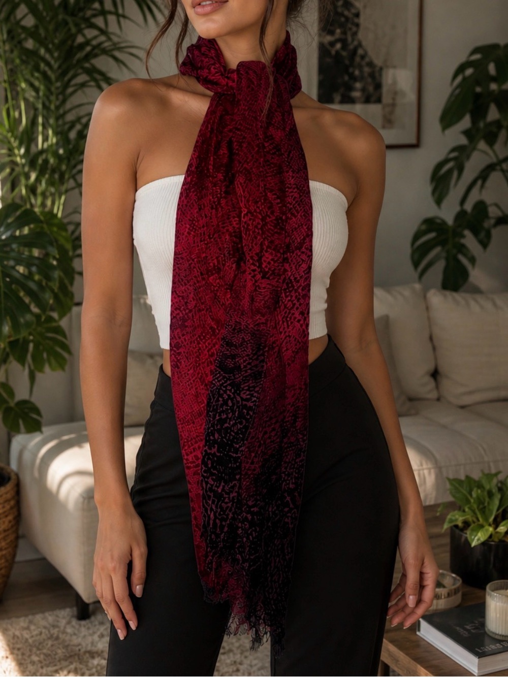 Elegant Burgundy Women's Scarf - Lightweight Fashion Accessory